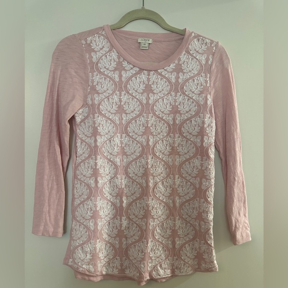 J. Crew Tops - J.Crew Light Pink Lace 3/4 Sleeve Crewneck T-Shirt – Size XS